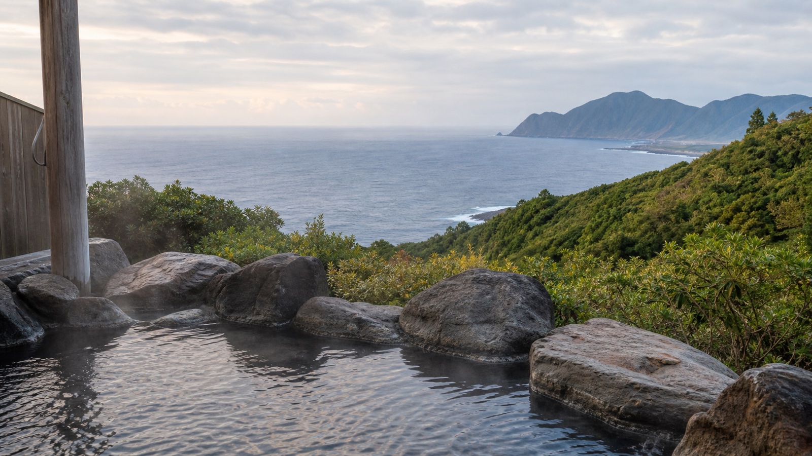 末吉温泉「みはらしの湯」の雰囲気を伝える生成AIイメージ画像。実際の景観・施設外観ではありません。