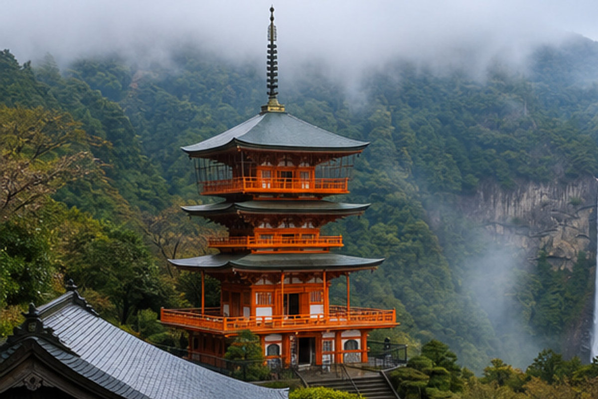 熊野那智大社の旅程検討を補う生成AIイメージ画像 1。実際の景観・施設外観ではありません。