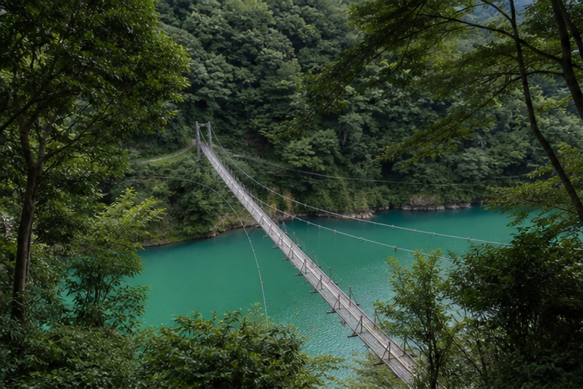 寸又峡 夢のつり橋の旅程検討を補う生成AIイメージ画像 1。実際の景観・施設外観ではありません。
