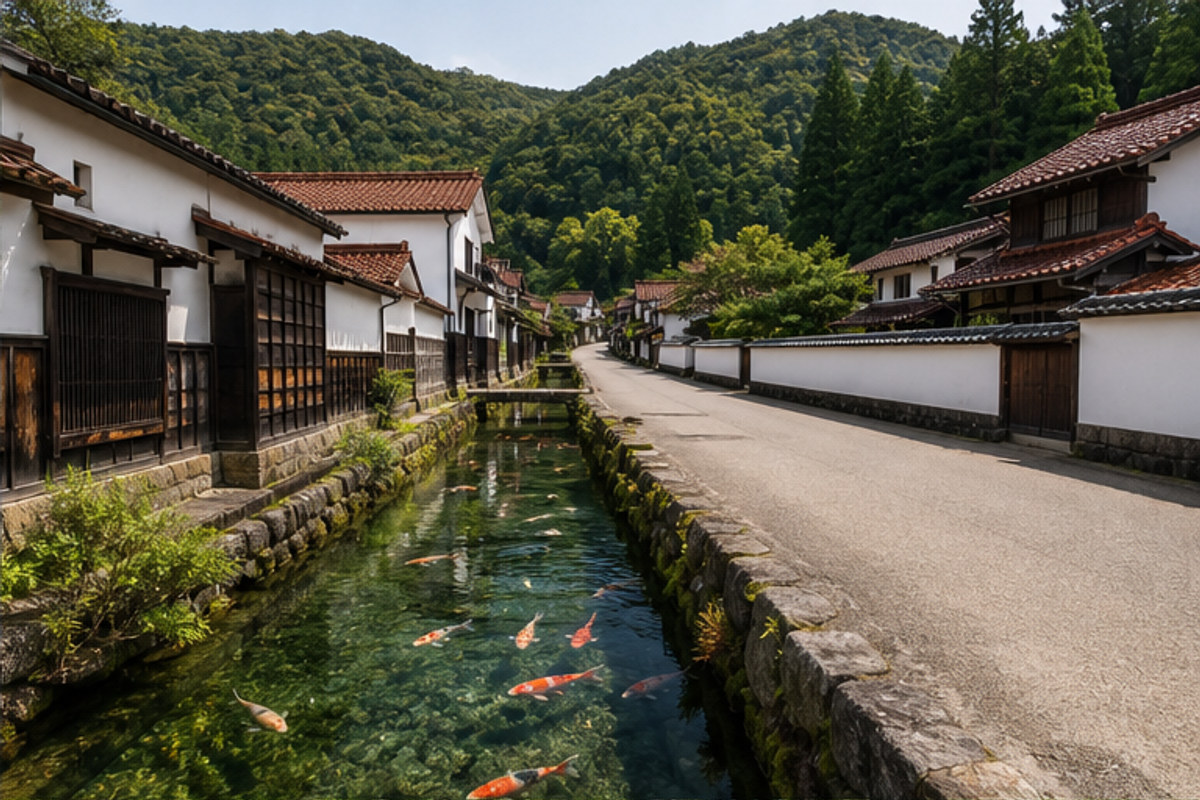 津和野殿町通りの雰囲気を伝える生成AIイメージ画像。実際の景観・施設外観ではありません。