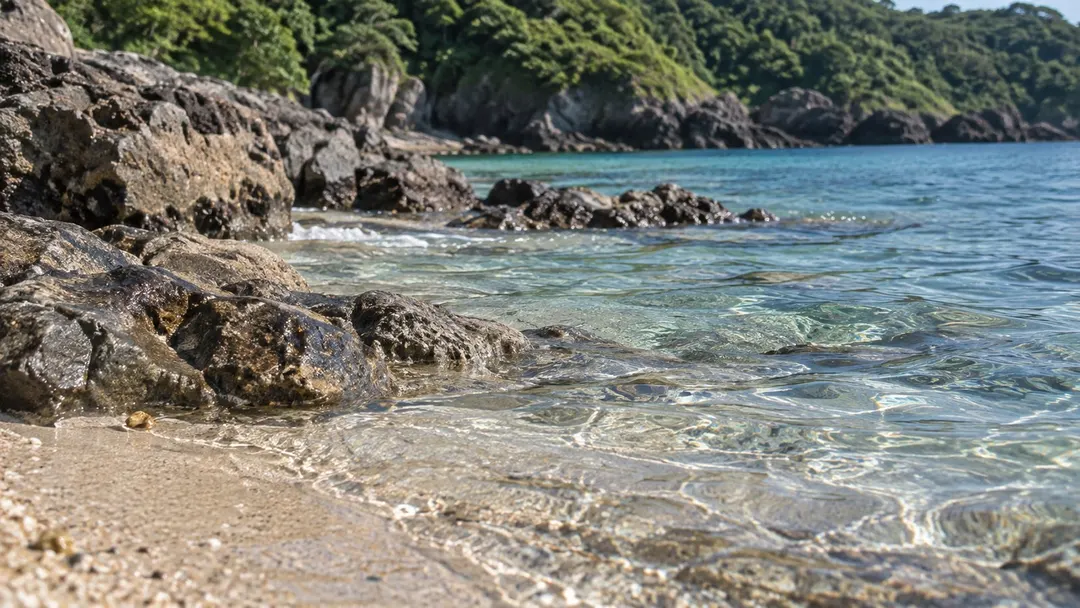 式根島 中の浦海水浴場の旅程検討を補う生成AIイメージ画像 1。実際の景観・施設外観ではありません。