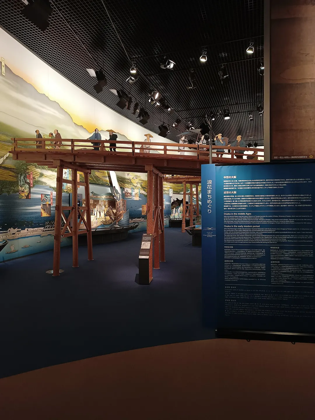 大阪歴史博物館の館内に再現された近世の町並み展示を写した実写写真