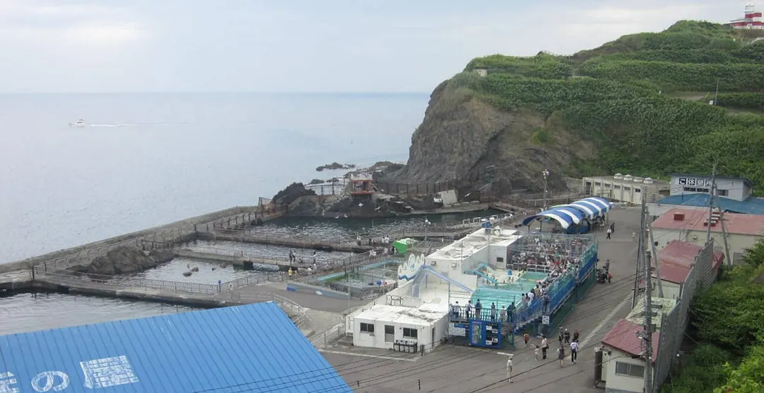 おたる水族館の海獣公園と海沿いの飼育エリアを写した実写写真