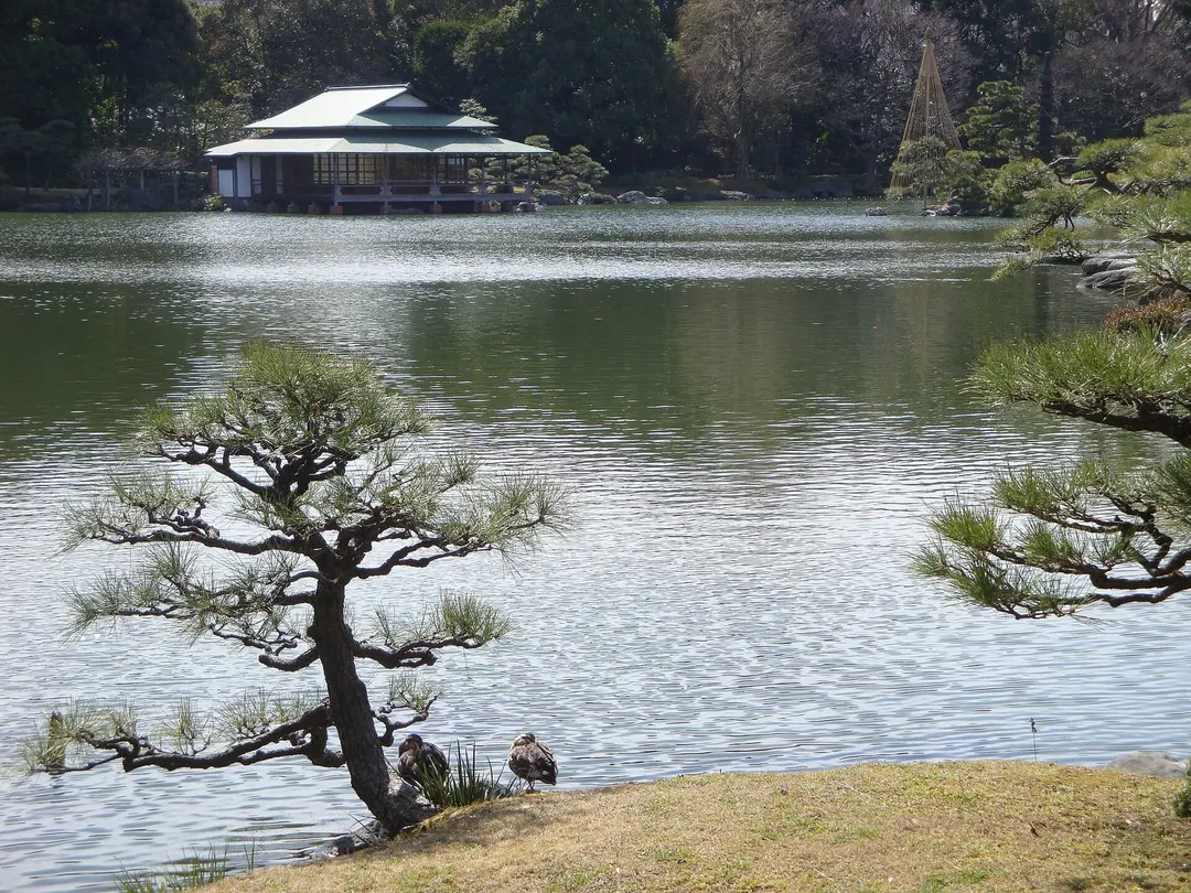 清澄庭園の池と涼亭の外観(撮影年未確認)
