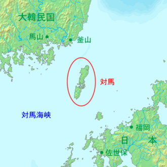 烏帽子岳展望所がある対馬の位置関係を確認できる地図画像 2