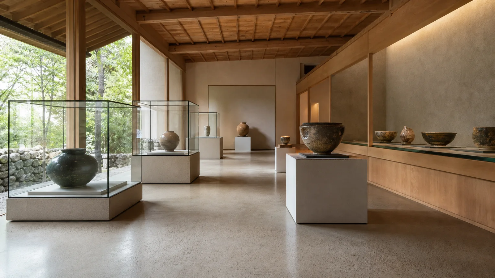 茨城県陶芸美術館の旅程検討を補う生成AIイメージ画像 1。実際の景観・施設外観ではありません。